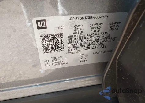 2024 Chevrolet Trax Fwd Lt z USA, uszkodzony, nr VIN KL77LHE29RC230689